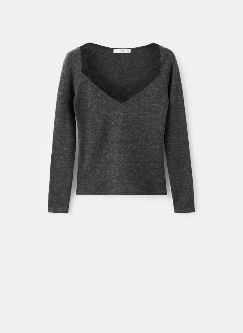 MANGO  Lace-trimmed scoop-neck top for Women | Best Price UAE